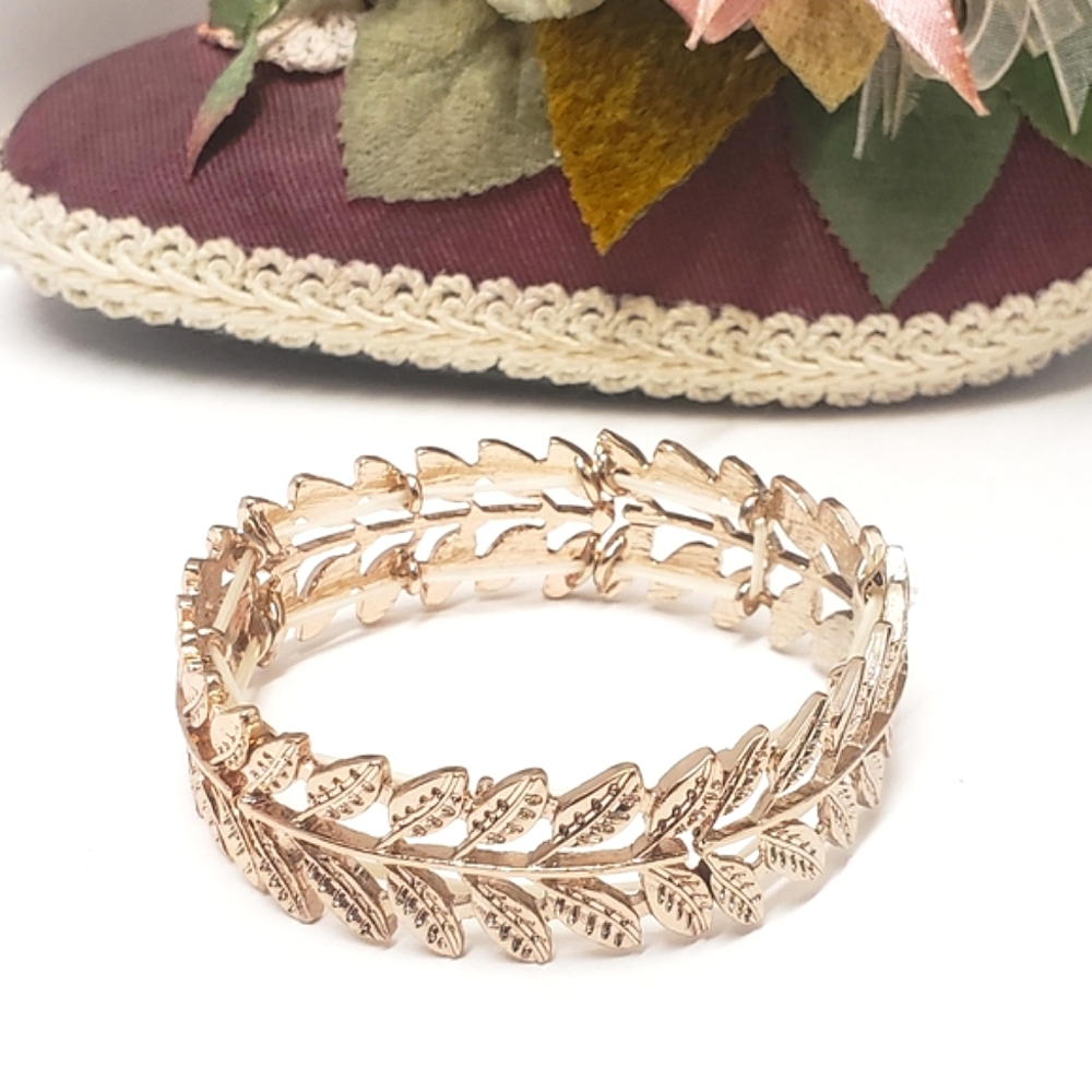 Golden Leaf Branch Stretch Bracelet Statement Bracelet Boho Hippie Style